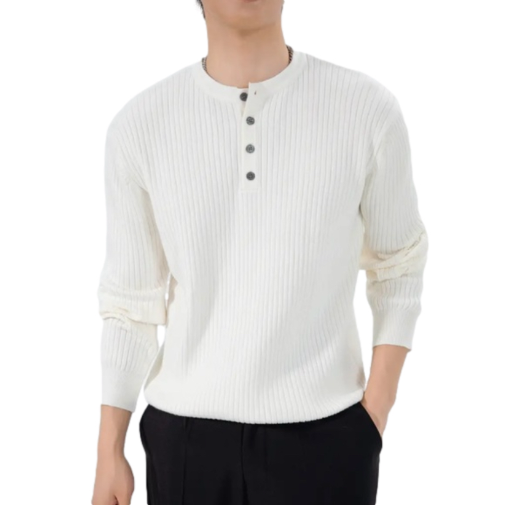 Vintage Gulf Traders Men's Winter Ivory Digby 4 Button Mock Ribbed Knit Sweater